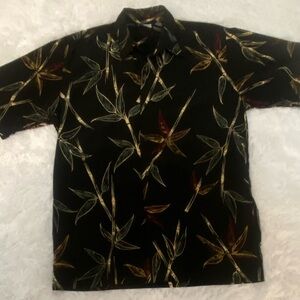 Black Floral Short-Sleeve men’s casual button up